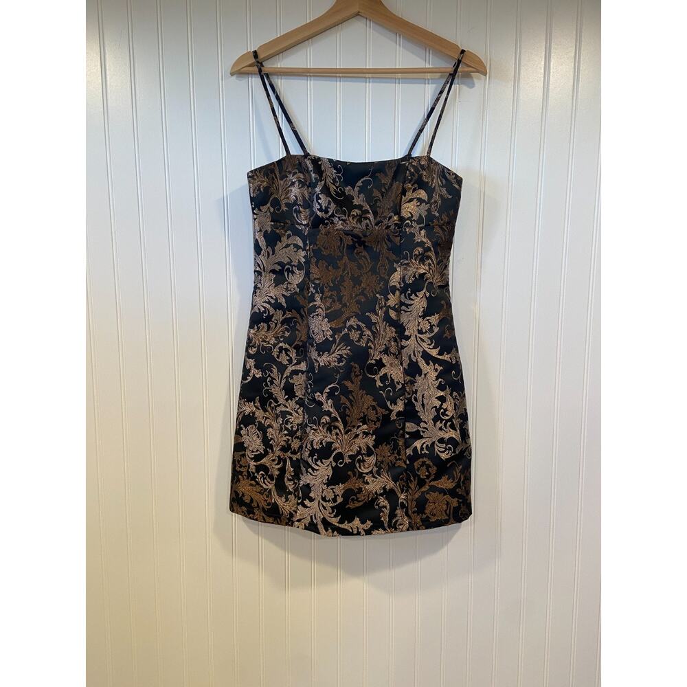 Urban Outfitters Jacquard Dress Women's Small Black/Gold Satin, Formal
